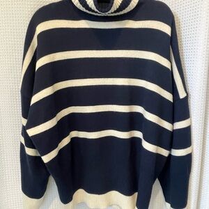 Topshop Women’s Turtleneck Sweater in Navy and Cream Stripes